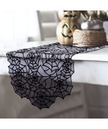 Black Lace Spider Web Table Runner 20X80" Scalloped Gothic Drape Halloween - $17.99