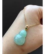 18K Solid Yellow Gold &amp; Type A Translucent Pale Green Jadeite Jade Gourd... - $245.00