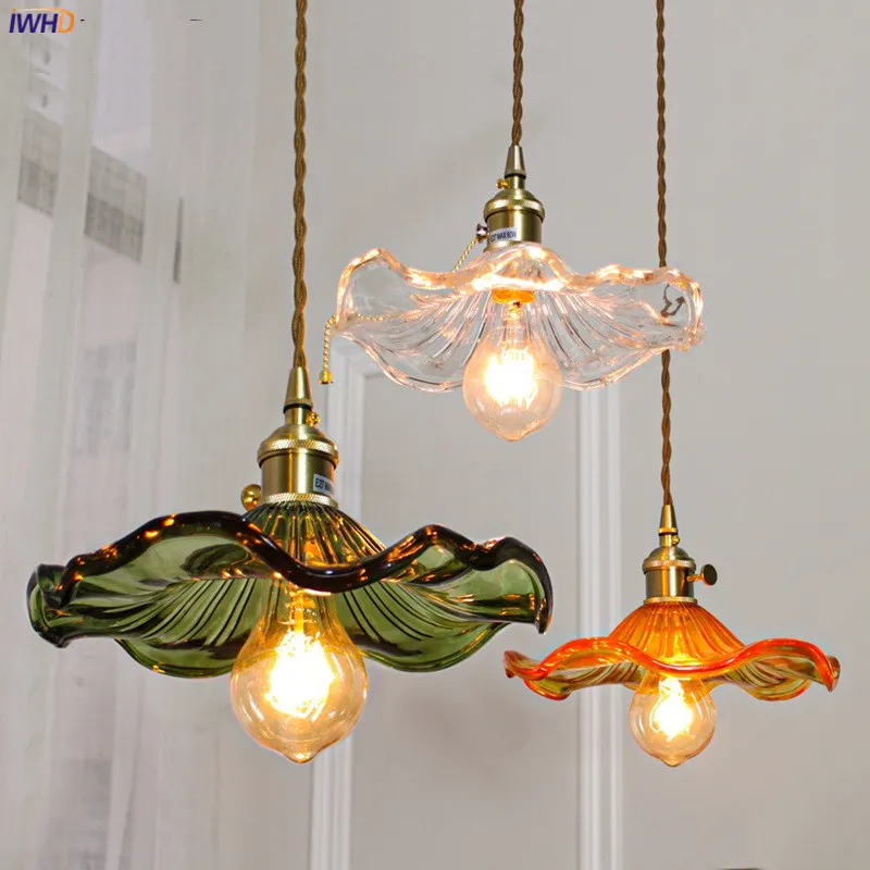 Simple led pendant light fixtures bedroom living room bar colorful glass copper hanging thumb200