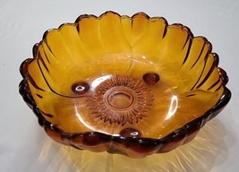Vintage Indiana Glass Bowl 11&quot; Petal Sunflower Amber Footed Salad Serving - £18.59 GBP