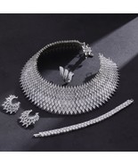 18k White Gold Filled Choker Necklace Earrings Set Lab-Created Diamond J... - £259.95 GBP