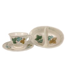 Vtg Metlox Vernonware VINEYARD Divided Jelly Dish Cup &amp; Saucer Set Grapes Leaves - £22.87 GBP