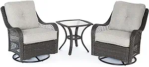 Hanover Orleans 3-Piece Patio Conversation Set with 2 Gray Wicker Swivel... - $908.99