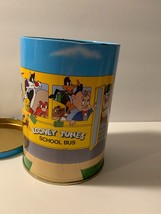 Vintage BRACH&#39;S Candy Corn Looney Tunes School Bus Metal Can Canister - £9.98 GBP