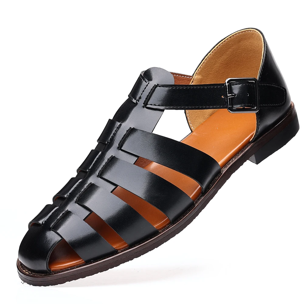 Summer Men&#39;s Sandals Leather Dress Shoes Outdoor Soft Pointed Formal Men Wedding - £150.39 GBP