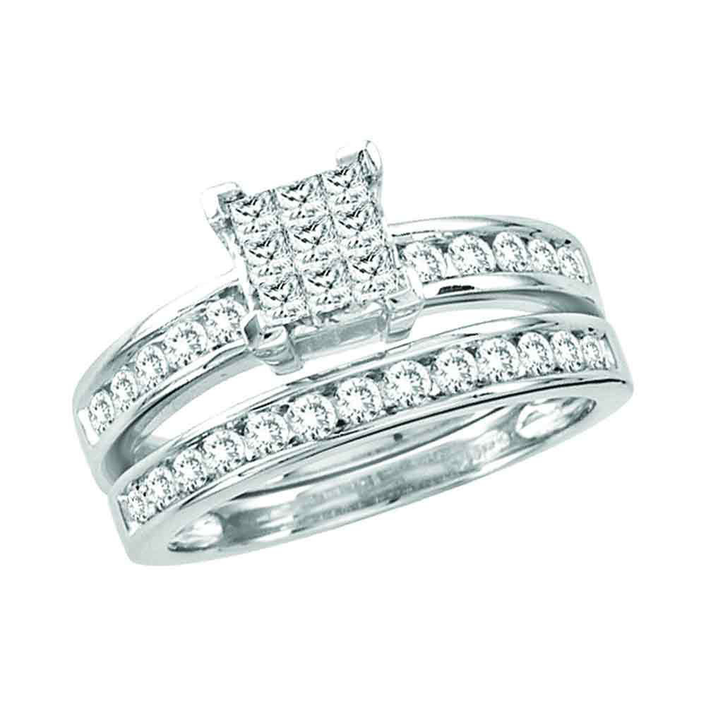 Primary image for 14kt White Gold Princess Diamond Cluster Bridal Wedding Engagement Ring Set