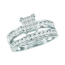 14kt White Gold Princess Diamond Cluster Bridal Wedding Engagement Ring Set - £1,217.13 GBP