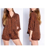 PJ Salvage Wild Love Heart Print Pajama Top Brown Black Size Medium - $41.03 CAD