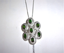 Chrome Diopside Oval &amp; White Topaz Round Pendant w/ 18&quot;L Chain, Silver, ... - £23.91 GBP