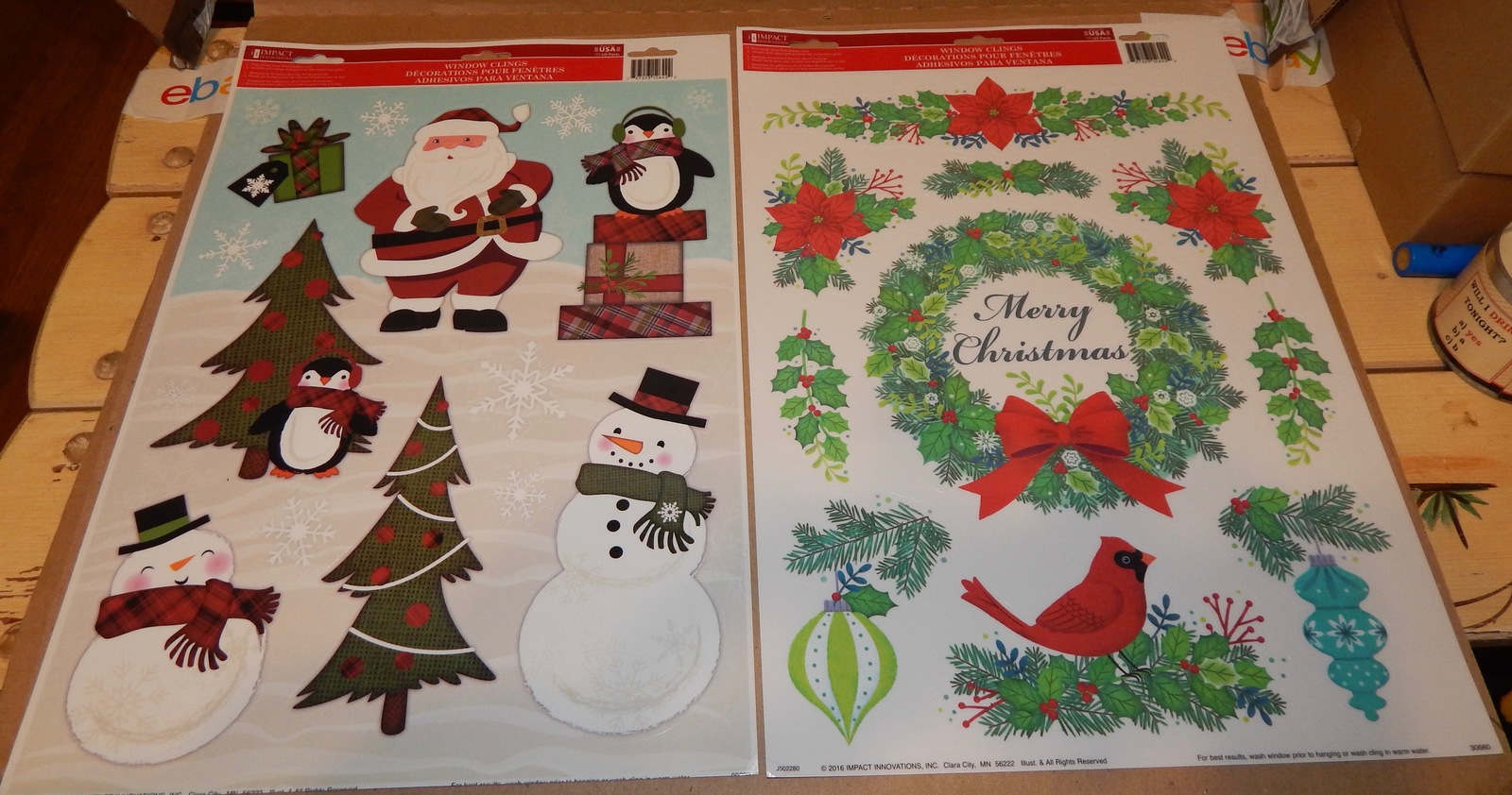 Christmas Window Clings 15 1/2&quot;x11 1/2&quot; 2ea USA Impact Innovations Santa... - $4.49