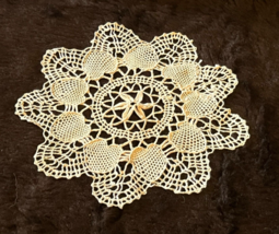 Vintage Style Heart Shape Hand Bobbin Lace Cotton White Doily - $8.99