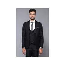 Men 3pc European Vested Suit WESSI by J.VALINTIN Extra Slim Fit JV9 Black corded image 5
