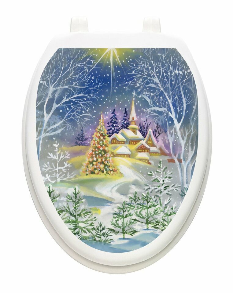 Toilet Tattoos Winter Church Vinyl Removable Christmas  Lid  Decoration - $23.66