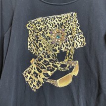 Chicos Womens Black Top 3/4 Sleeve Leopard Print Graphic Bag Glasses Size 0 XS - $14.87