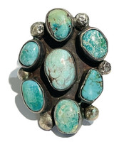 VINTAGE Old Pawn Navajo Turquoise Cluster Sterling Silver Ring - Sz.6 - £315.75 GBP