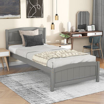 Wood Platform Bed with Headboard,Footboard and Wood Slat Support, Gray - £139.61 GBP