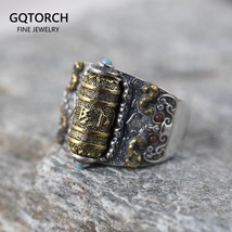 S925 Sterling Silver Vintage Ring Buddhist Six Words Mantra Rotatable Punk Cool  - £144.14 GBP