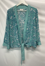 Belle by Kim Gravel Floral Turquoise  Tie Front Shrug Top Blouse Cardigan  L - £17.38 GBP