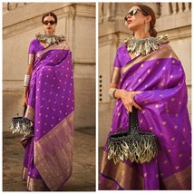 Purple Banarasi Silk Saree With Blouse Piece, Free Shipping, Gift for her,  SALE - £64.54 GBP