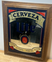 Mirror Bar Sign Cerveza Lite Wood Frame Bar Sign Miller Brewing Co. 1982... - $74.25