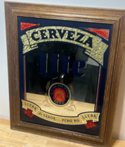 Mirror Bar Sign Cerveza Lite Wood Frame Bar Sign Miller Brewing Co. 1982 29x23 - £59.35 GBP