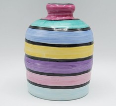 Multi Color Striped Pottery Vase made in Romania - $54.44