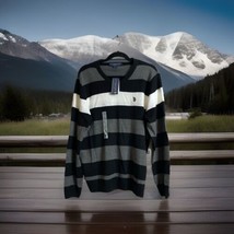 US Polo Assn SZ M Mens Knit Sweater V Neck Color Block Gray Black White ... - £13.69 GBP