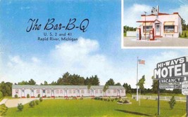 Bar-B-Q Motel Gas Station Pumps US 2 41 Rapid River Michigan postcard - £5.13 GBP