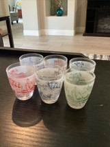 Set of 6 Vintage French Toile Barware 1960s  Carriage Ship Shot Glasses ... - $24.75