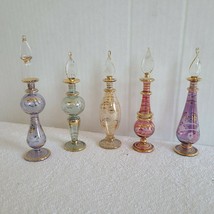 Vintage Color Glass Genie Perfume Bottle With Handpainted Feathers with stopper - £78.65 GBP