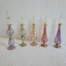 Vintage Color Glass Genie Perfume Bottle With Handpainted Feathers with stopper - £78.62 GBP