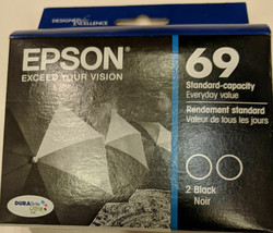 2 Epson T0691 BLACK ink printer Stylus CX5000v CX8400 CX9400 CX9475 fax to691 69 - $44.50