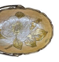 Vintage Brass Enamel Floral Basket Dish Bowl w Handle 5.25" Hammered Trinket image 7