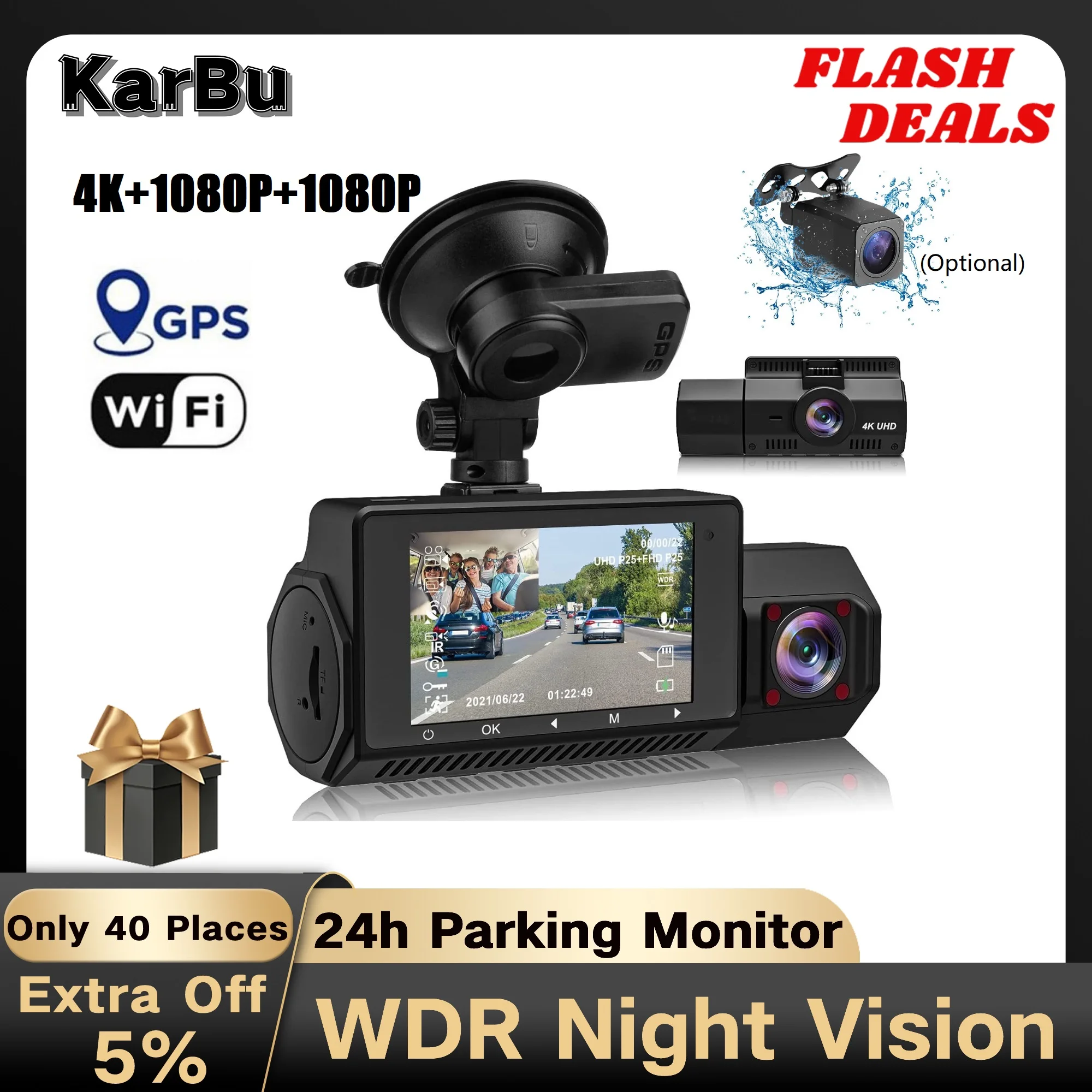 Dash Cam 4K Camera for Car Dashcam GPS Wifi 24h Parking Monitor Night Vision Dvr - £84.88 GBP+