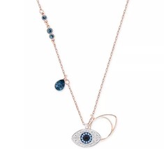 NIB Authentic Rose Gold Swarovski Crystal Evil Eye Necklace Designer Sapphire 16 - $37.19+
