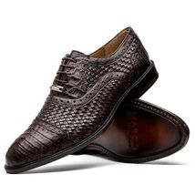 John Classic Oxford Woven Calfskin Genuine Caiman Crocodile Brown image 2