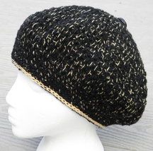 Black &amp; Yellow Fashion Beauty Medium Size Crocheted Beret - Handmade by Michaela - £27.17 GBP