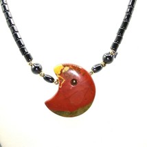 Vintage Hematite Abstract Modernist Choker, Stone Beads with Polished Red Jasper - £59.59 GBP