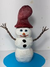 Hand Carved Winter Snowman with Hat, - Collectable Caricature Table Orna... - $35.00