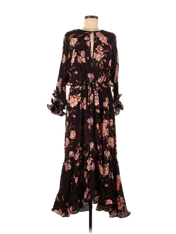 Primary image for NWT Johanna Ortiz x H&M Creped Ruffled Midi in Dark Brown Wild Roses Dress S