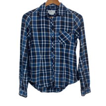 OBEY Flannel Shirt Women Small Button Up Top Blue Brown Plaid Long Sleeve Cotton - £11.94 GBP
