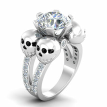 Four Skull Engagement Ring 2.60Ct Round Cut Moissanite White Gold Plated Size 9 - £122.50 GBP