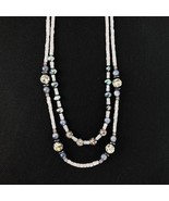Boho Style Gray Jasper Multi Strand Necklace Freshwater Pearl Silver Tone - £39.50 GBP