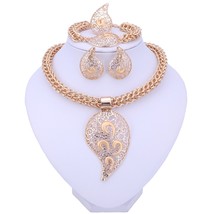 Bridal African Beads Jewelry Sets For Women Silver Color Crystal Necklace Earrin - £28.23 GBP