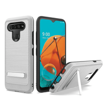 Slim Brushed Design Edged Lining Case w/Kickstand SILVER For LG K51 - £5.31 GBP