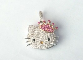 3Ct Simulated Pink Sapphire Crown Hello Kitty Pendant White Gold Plated Silver - £44.67 GBP