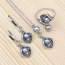 Gray  925 Silver Jewelry Sets Black Cubic Zirconia For Women Party Horn Shape Ea - £19.63 GBP