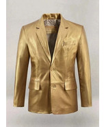 New Men Blazer Golden Handmade Genuine Leather Lambskin Formal Stylish S... - $135.00+
