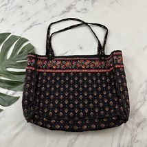 Vintage 90s Quilted Tote Bag Purse Black Red Floral Square Large Cottage - $438.18 MXN