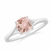 ANGARA Split Shank Cushion Morganite Solitaire Ring for Women in 14K Solid Gold - £445.32 GBP